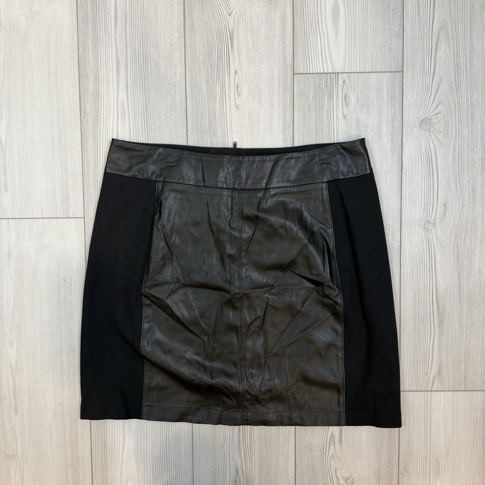 Cabi #3754 Miranda Skirt Black Straight Pencil Faux Leather Zip - Size 16